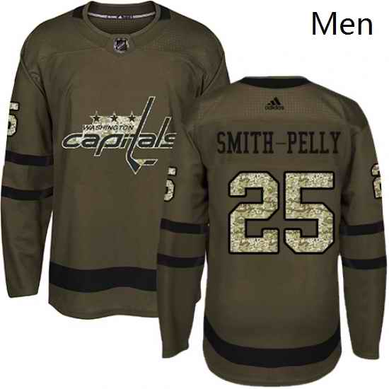 Mens Adidas Washington Capitals 25 Devante Smith Pelly Authentic Green Salute to Service NHL Jersey